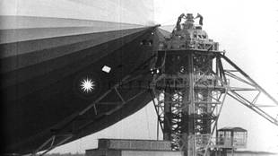 Airship LZ 129 being secured to mooring tower
